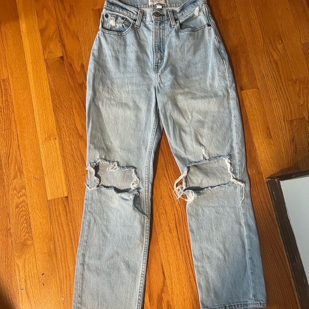 Abercrombie & Fitch Light Blue Distressed Straight Leg Jeans